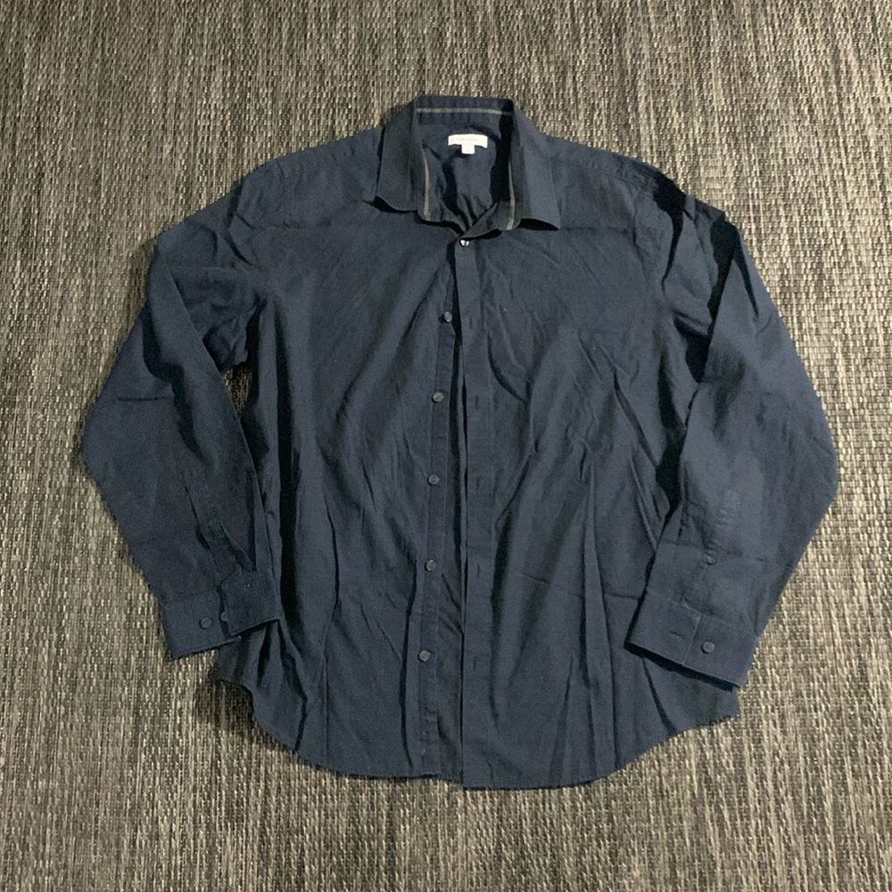 Calvin Klein Button Up Long Sleeve Shirt Navy Blue Size Large
